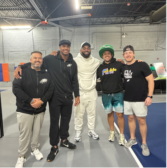 Brandon Graham and Jihaad Campbell from the Philadelphia Eagles at the Eagles Autism Foundation fundraiser pickleball event at Pickle Place in Pennsylvania