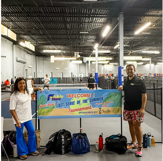 Players competing in the Last Serve of the Summer pickleball tournament at Pickle Place in Pennsylvania
